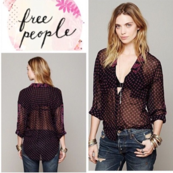 Free People Tops - Free People Purple Black Easy Rider Floral
Paisley Button Up Blouse Size Small